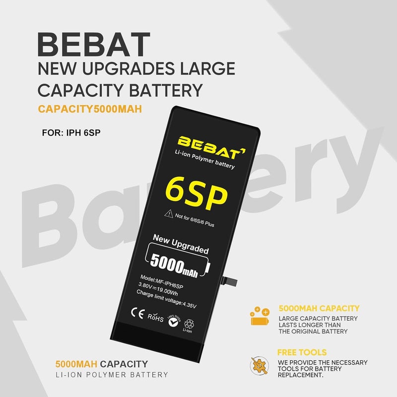 BEBAT Replacement for iPhone 6s Plus Battery, 5000mAh High Capacity Li-ion Polymer Replacement Battery for Model A1634 A1687 A1699 with Professional Repair Tool Kits - Image 3